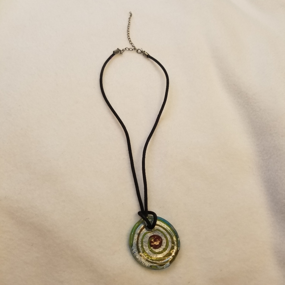 Artisan Glass Pendant Necklace Multicolor Swirl Boho Statement Jewelry OS